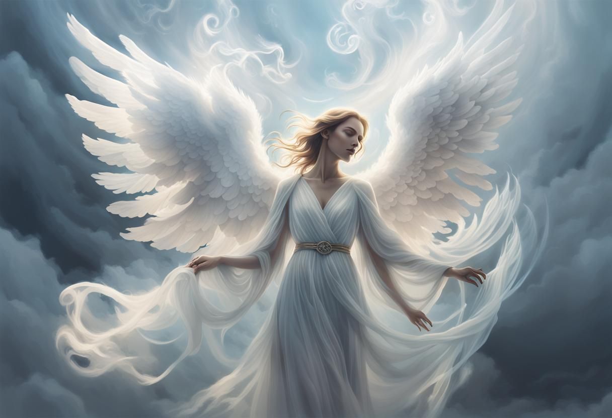 Ethereal Cloud Angel in a Swirling Sky
