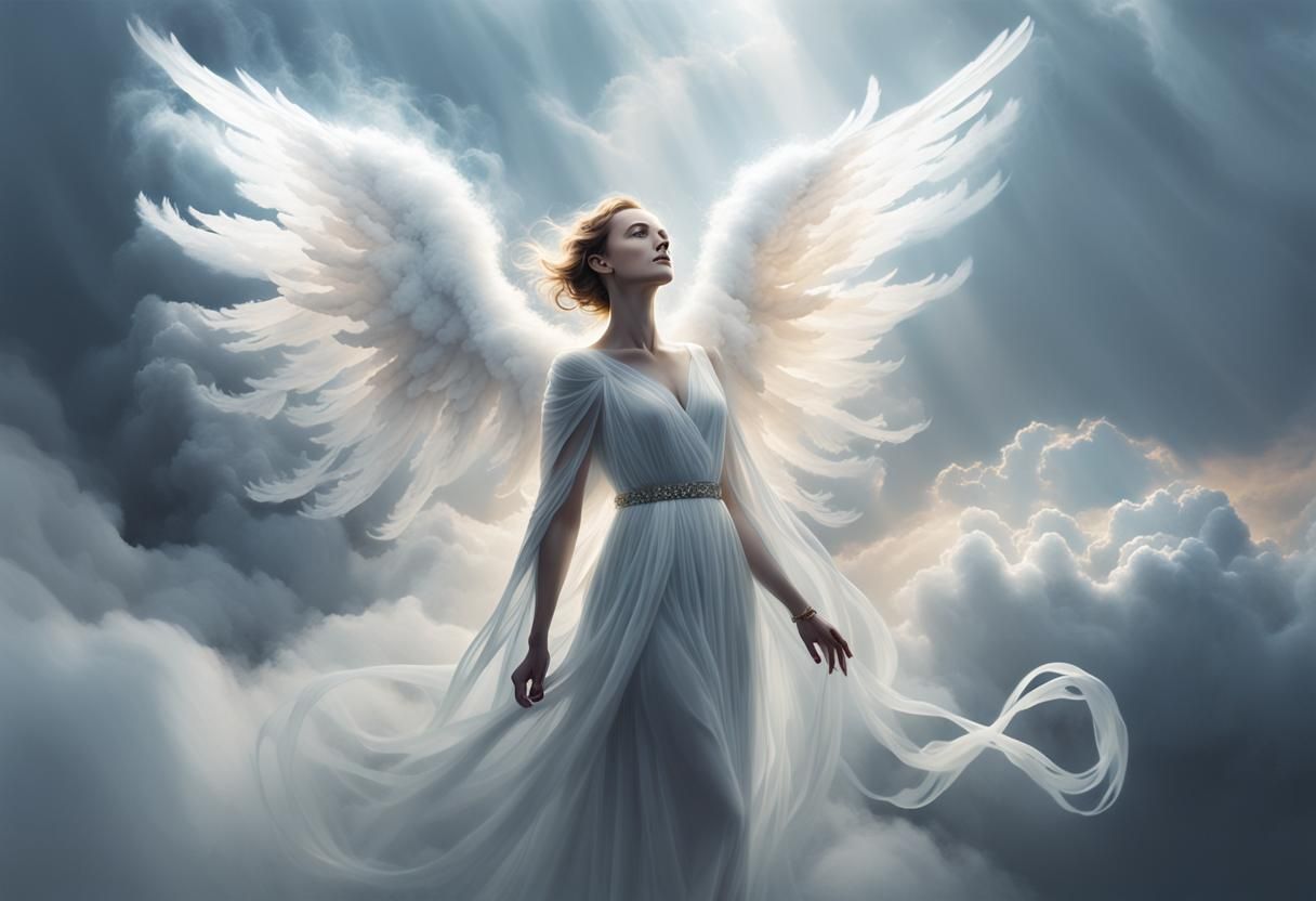 Ethereal Cloud Angel in a Windswept Sky