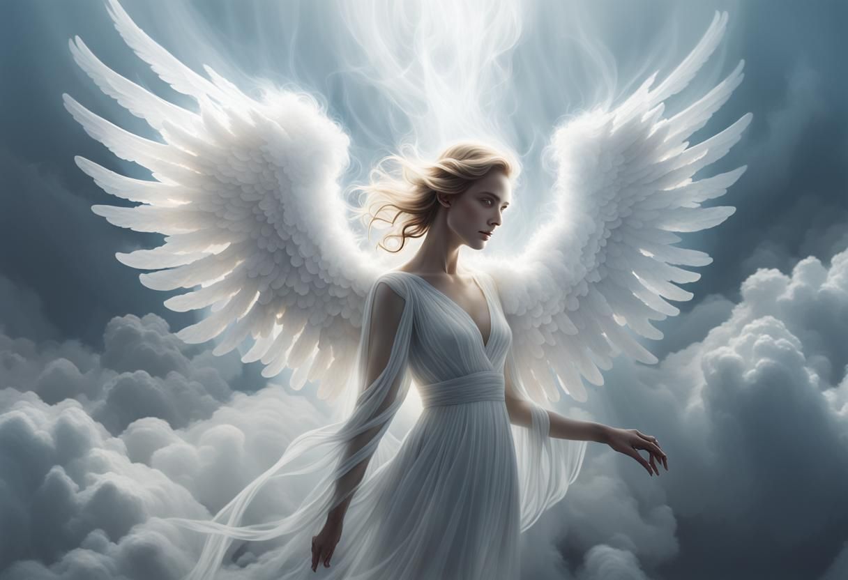 Ethereal Cloud Angel in a Dreamlike Sky