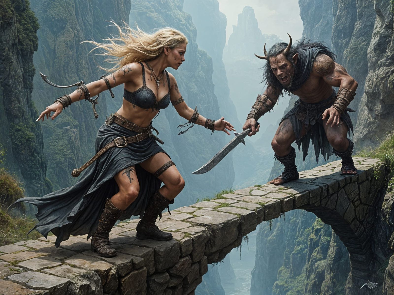 Adventuress vs Orc: Dark Fantasy Matte Painting