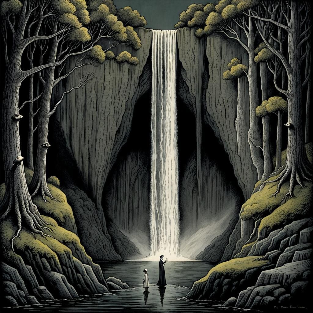 Creature Talking Like Waterfall in Gothic Horror Style