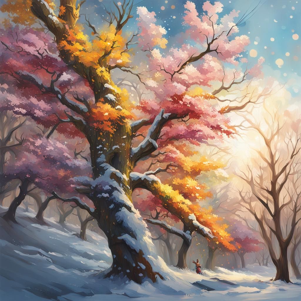 Spring Cracking Through Winter: Hyperrealistic Splash Art