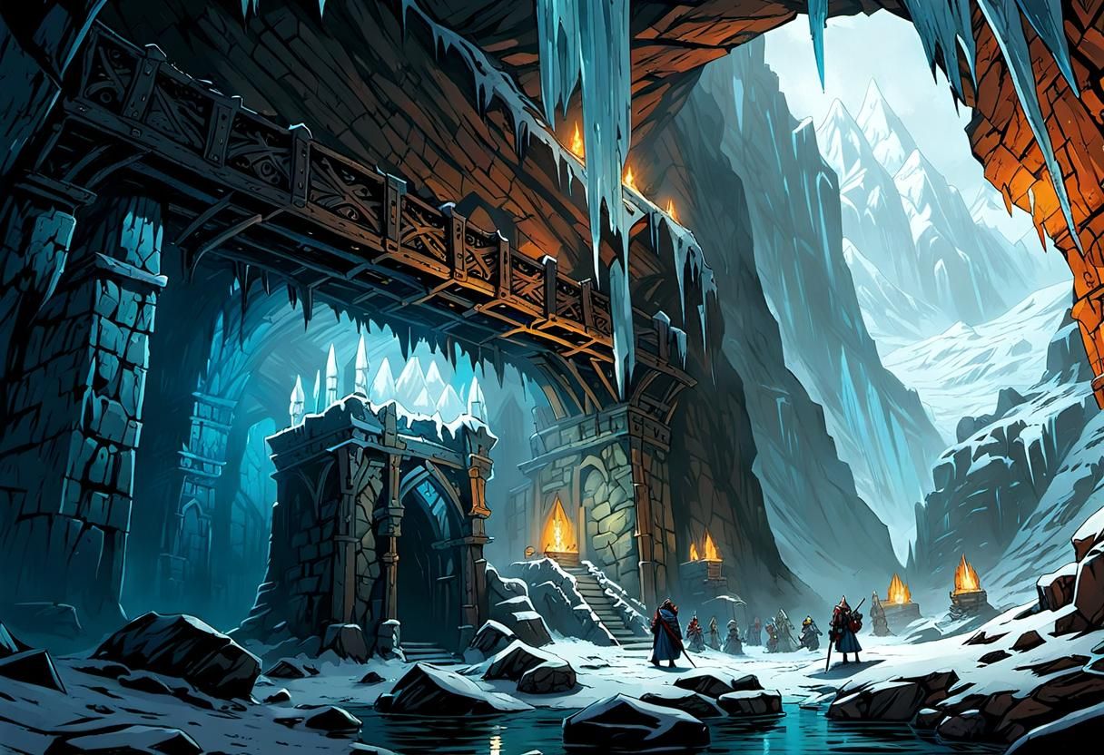 Icy Dungeon Cave in Comic Art Style