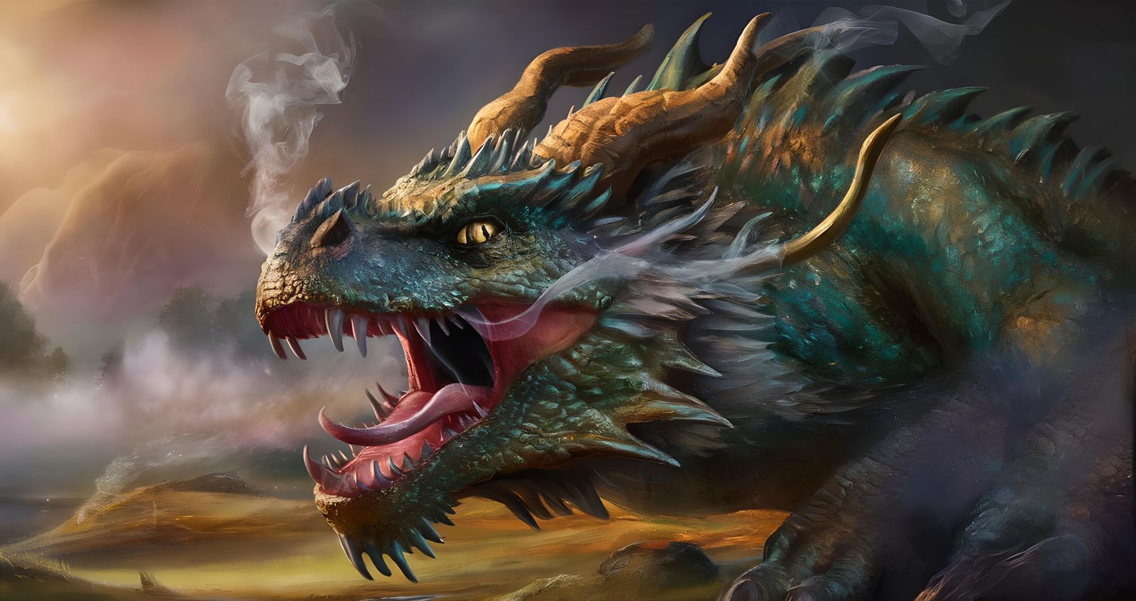 Fearsome Dragon in Ethereal Fantasy Setting