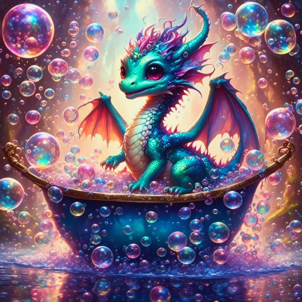 Cute Baby Dragon's Bubble Bath Adventure