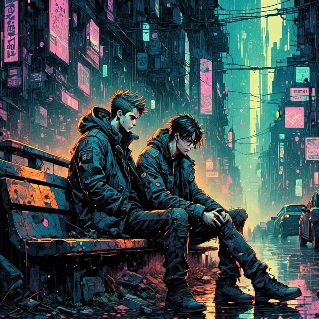 Cyborg in Dystopian Cityscape: Cyberpunk Art