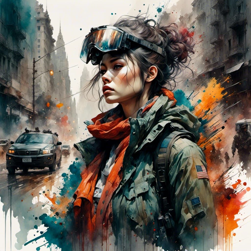 Neo-Futurist Guerrilla Woman in Art Nouveau Style