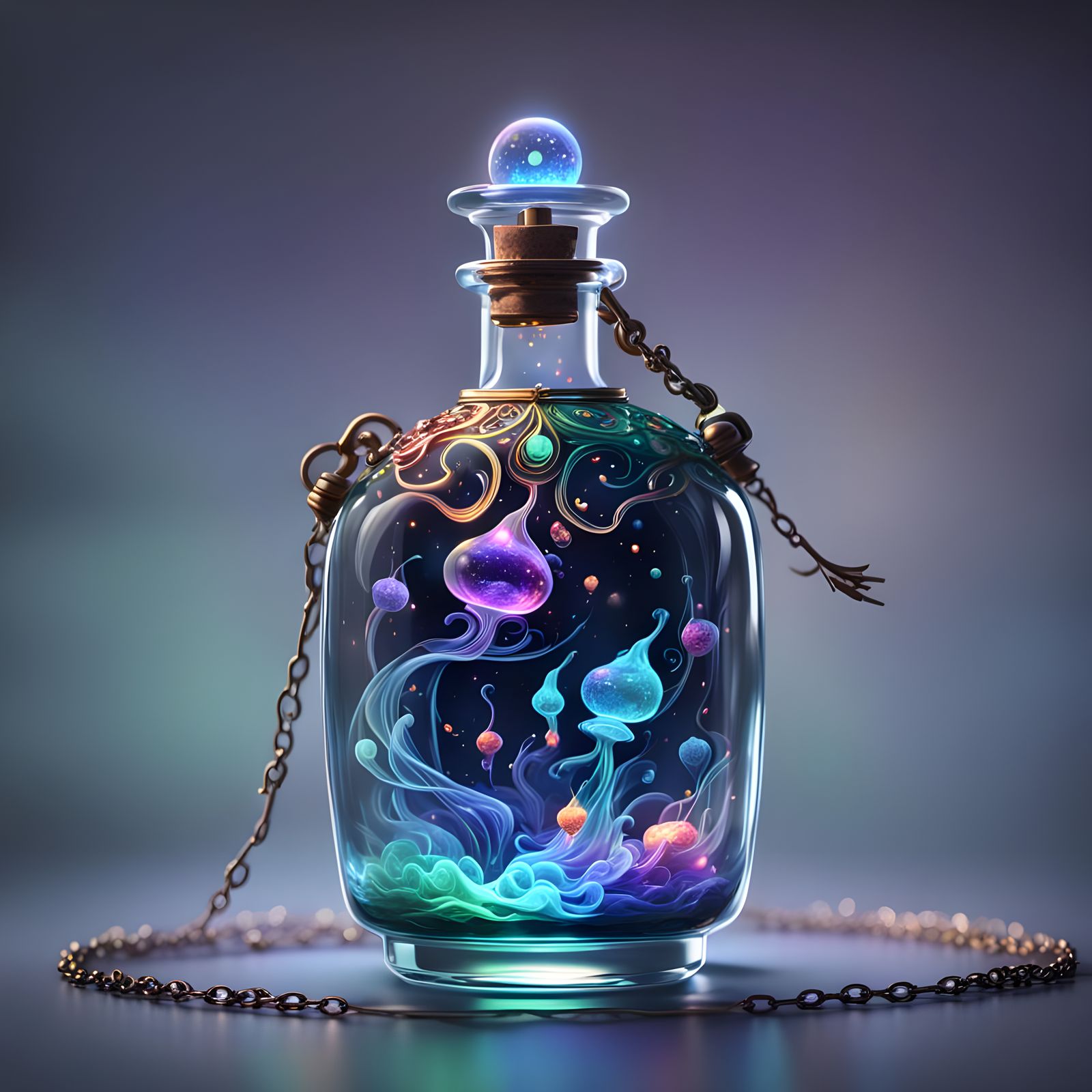 Colorful Potion Necklace in Detailed 3D Anime Art