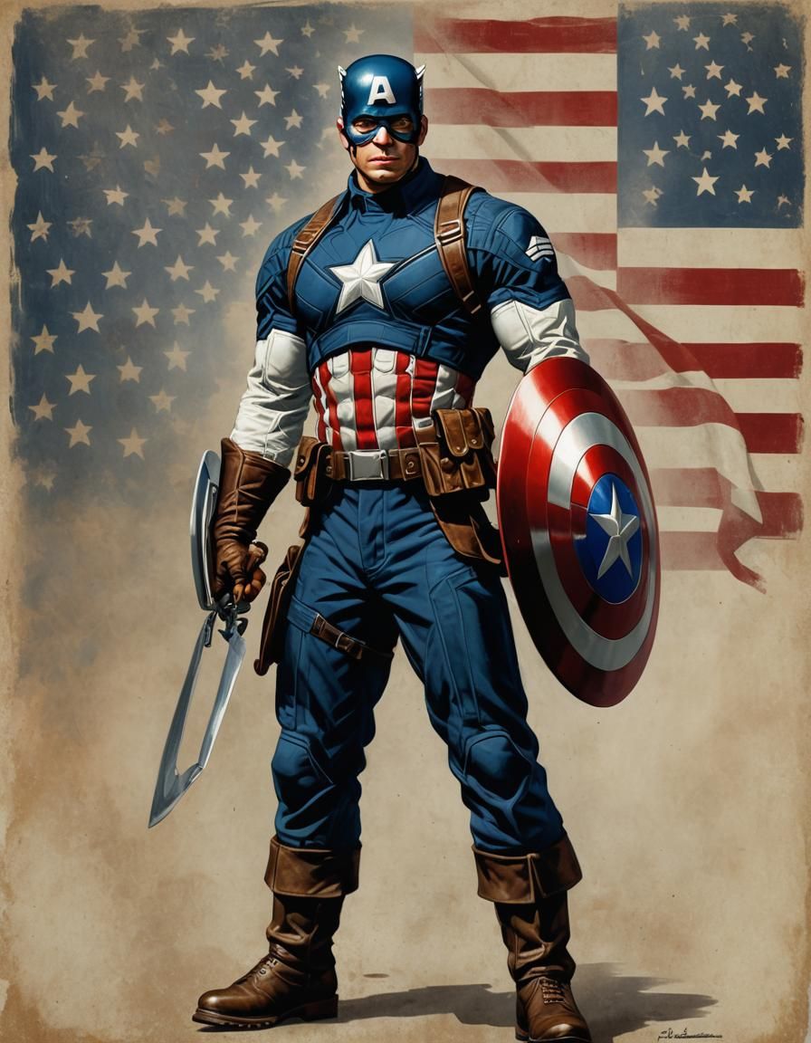 Captain America in the style of Gil Elgren,