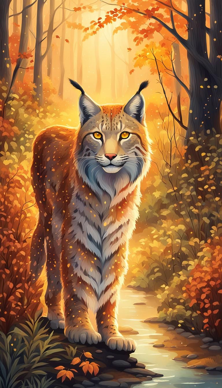 Lynx in Amazonian Forest: Dreamy Watercolor Illustration