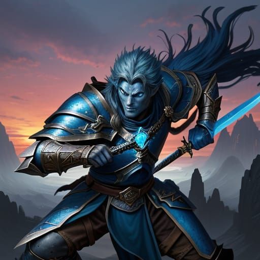 Link vs Blue Darknut in Dark Fantasy Style