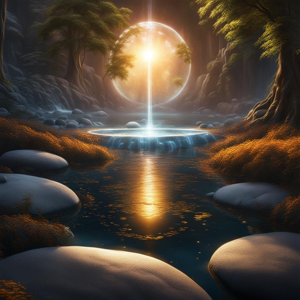 Fantastical Light Forms in a Detailed Matte Painting