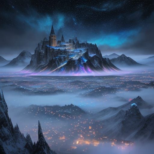 Snowy Village Scene in Vibrant Mixed Media Style