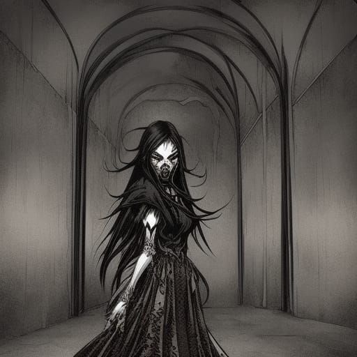 Creepy Horror Girl in Manga Comic Style