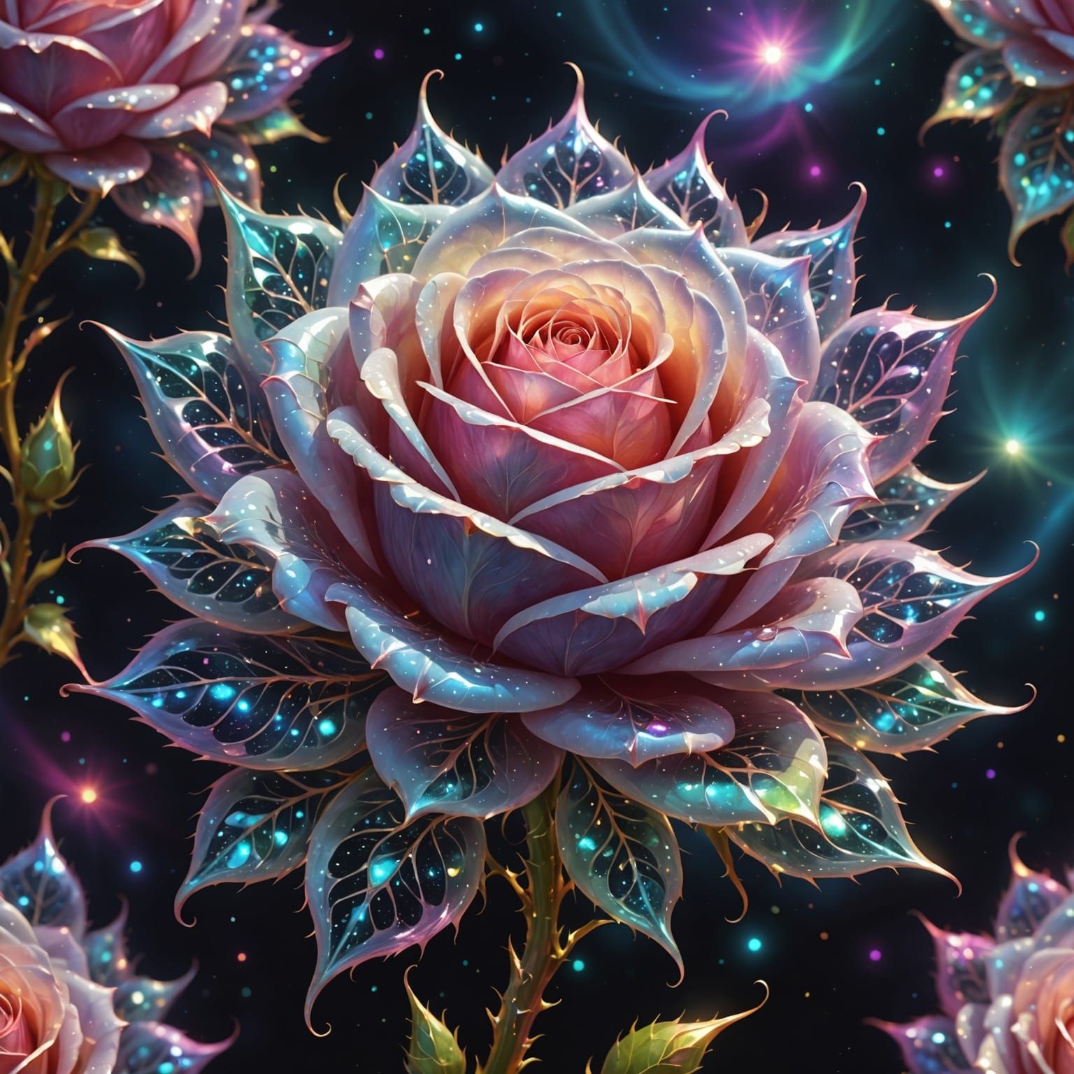 Celestial Rosebud: Pastel Ink Fractal Dream