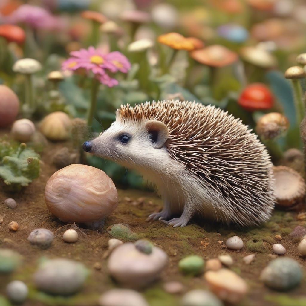 Hedgehog's Surreal Discovery: Collage Art in Pastel Colors