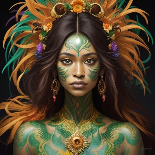 Dragon Peacock Woman in Abstract Expressionist Portrait