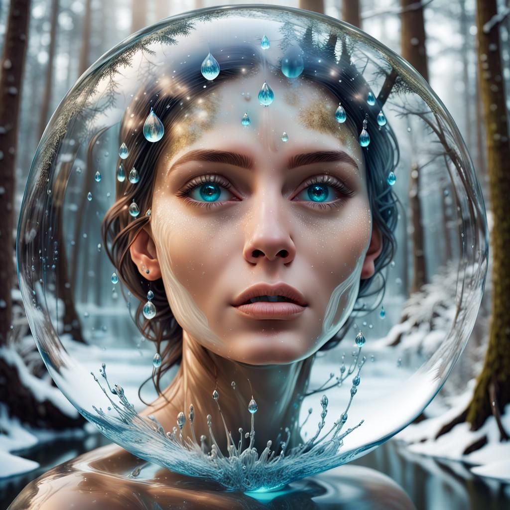 Bioluminescent Woman in Waterdrop Portrait