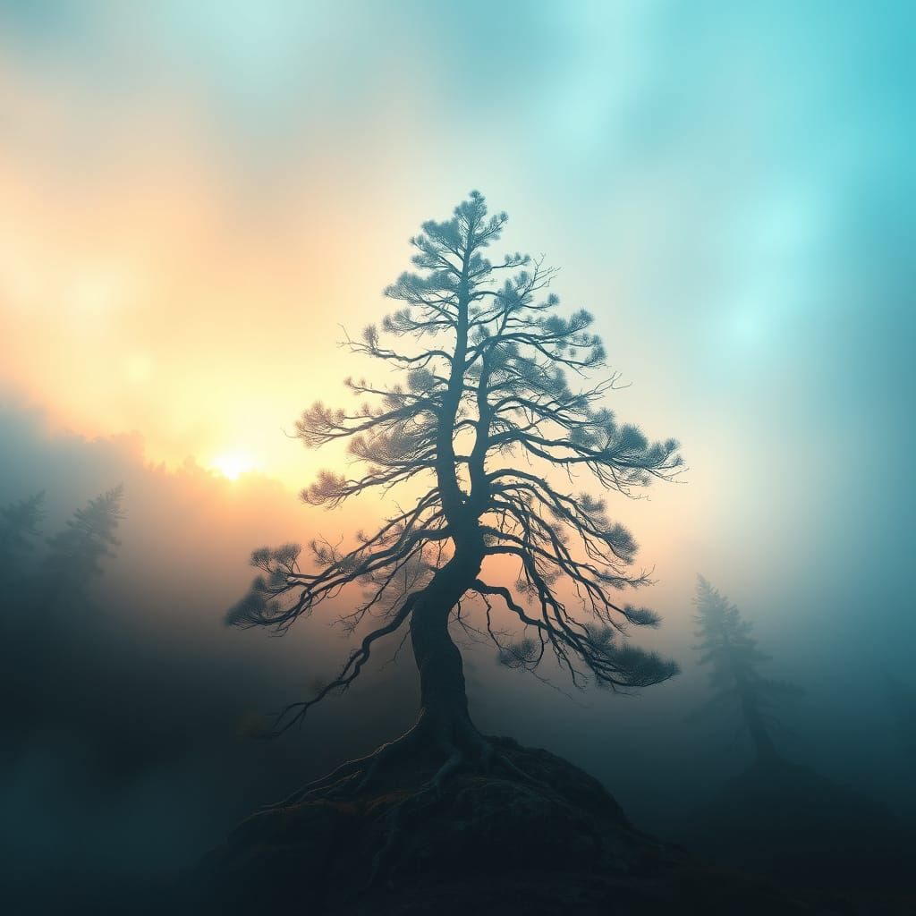 Stunning Digital Landscape with Majestic Pine Tree and Ether...