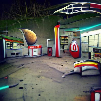 Abandoned Retro Petrol Station in Space