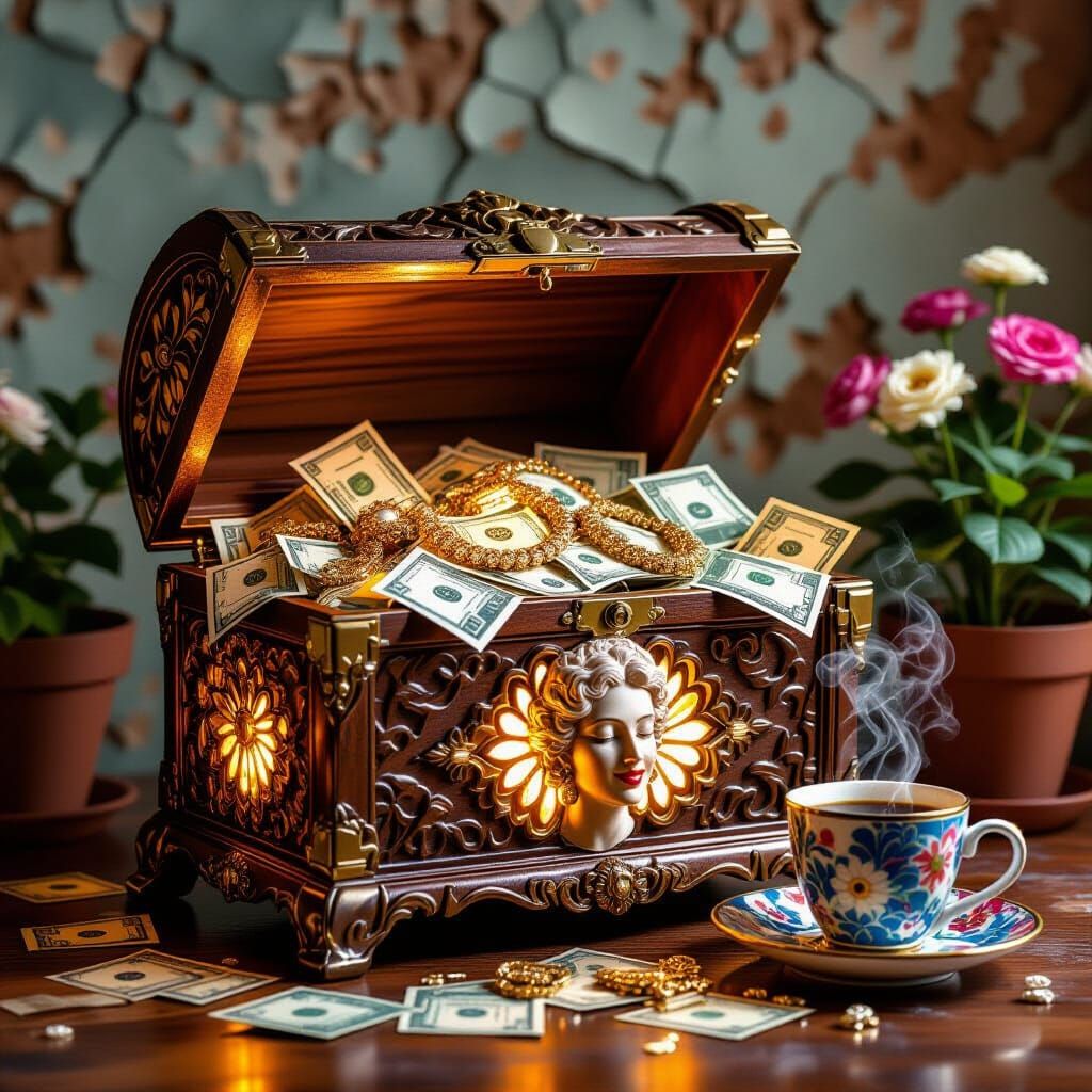Opulent Treasure Chest Overflowing with Riches