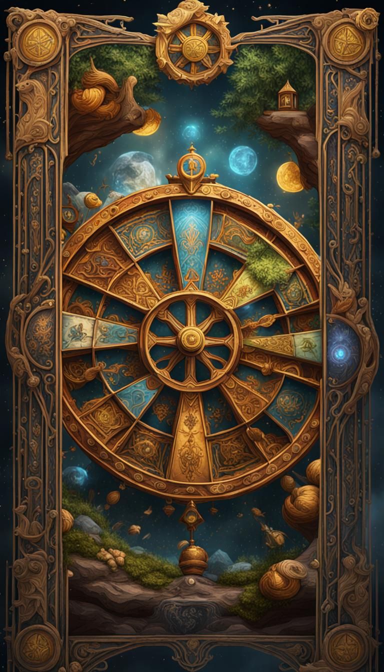 Medieval Wheel of Fortune Tarot Card in Matte Painting