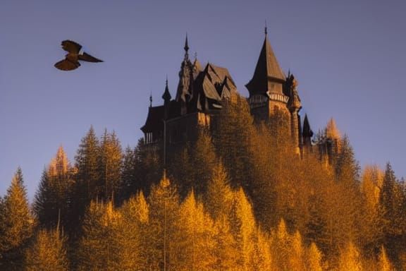 Neogothic Castle at Sunset, Mountain Vista