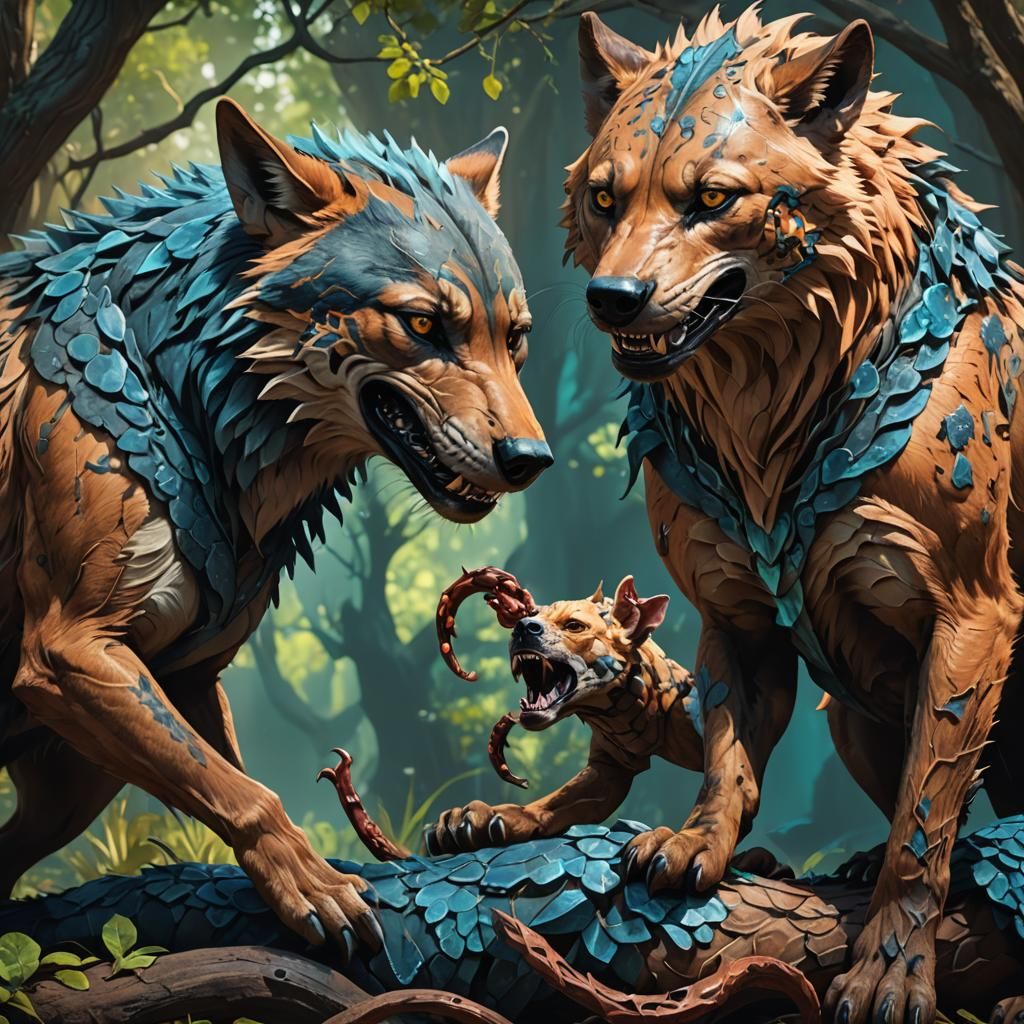 Entwined Flayed Wolf and Hyena Fantasy Concept Art