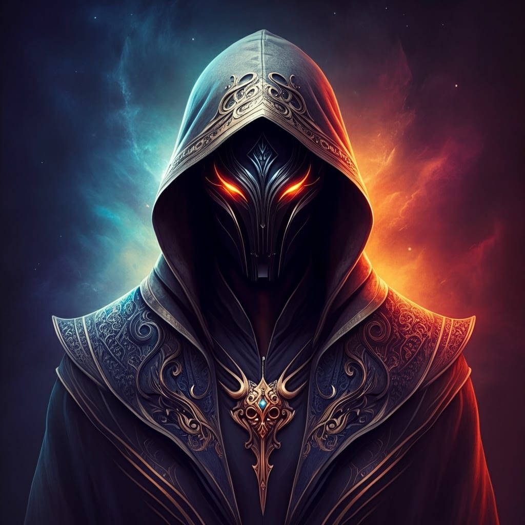 Mysterious Male Figure in Intricately Designed Hoodie, Fanta...