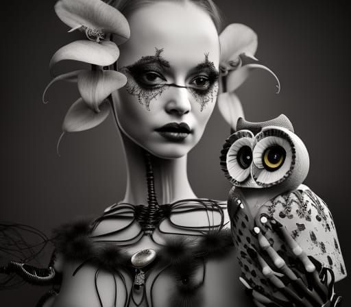 Dark Robot Witch Portrait in Black and White