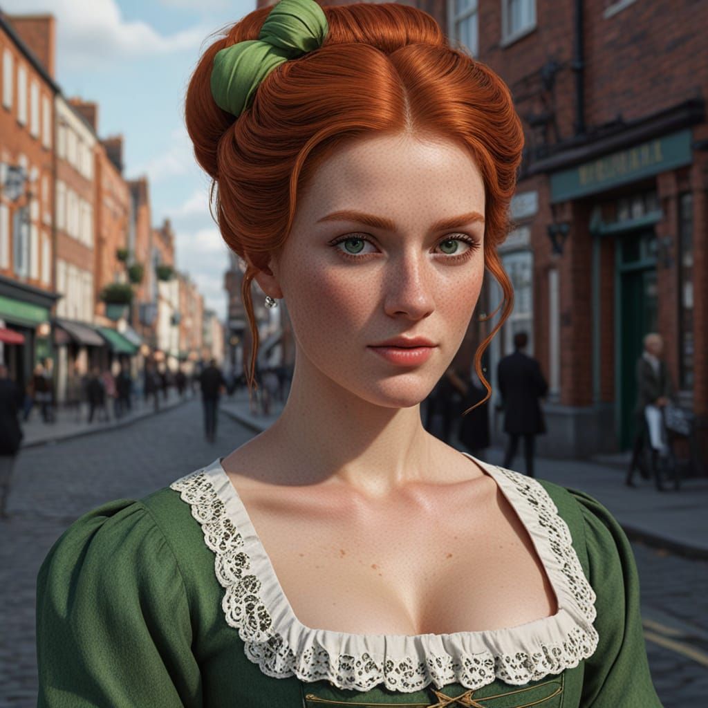 Red-Haired Woman in 1700s Dublin, Ultra Realism