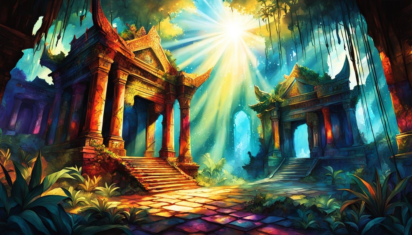 Siamese Cat Explores Overgrown Jungle Temple in Alcohol Ink ...