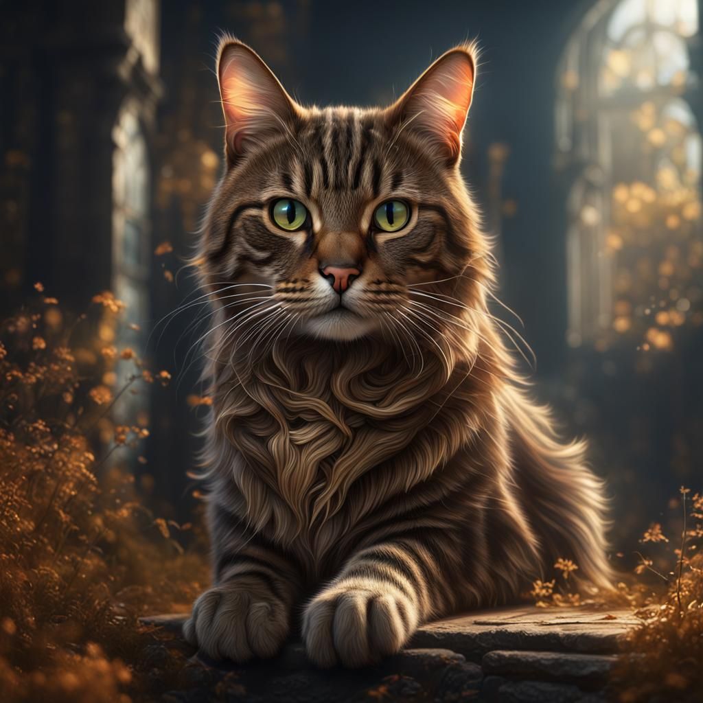 Detailed Matte Painting of Brown Tabby Cat