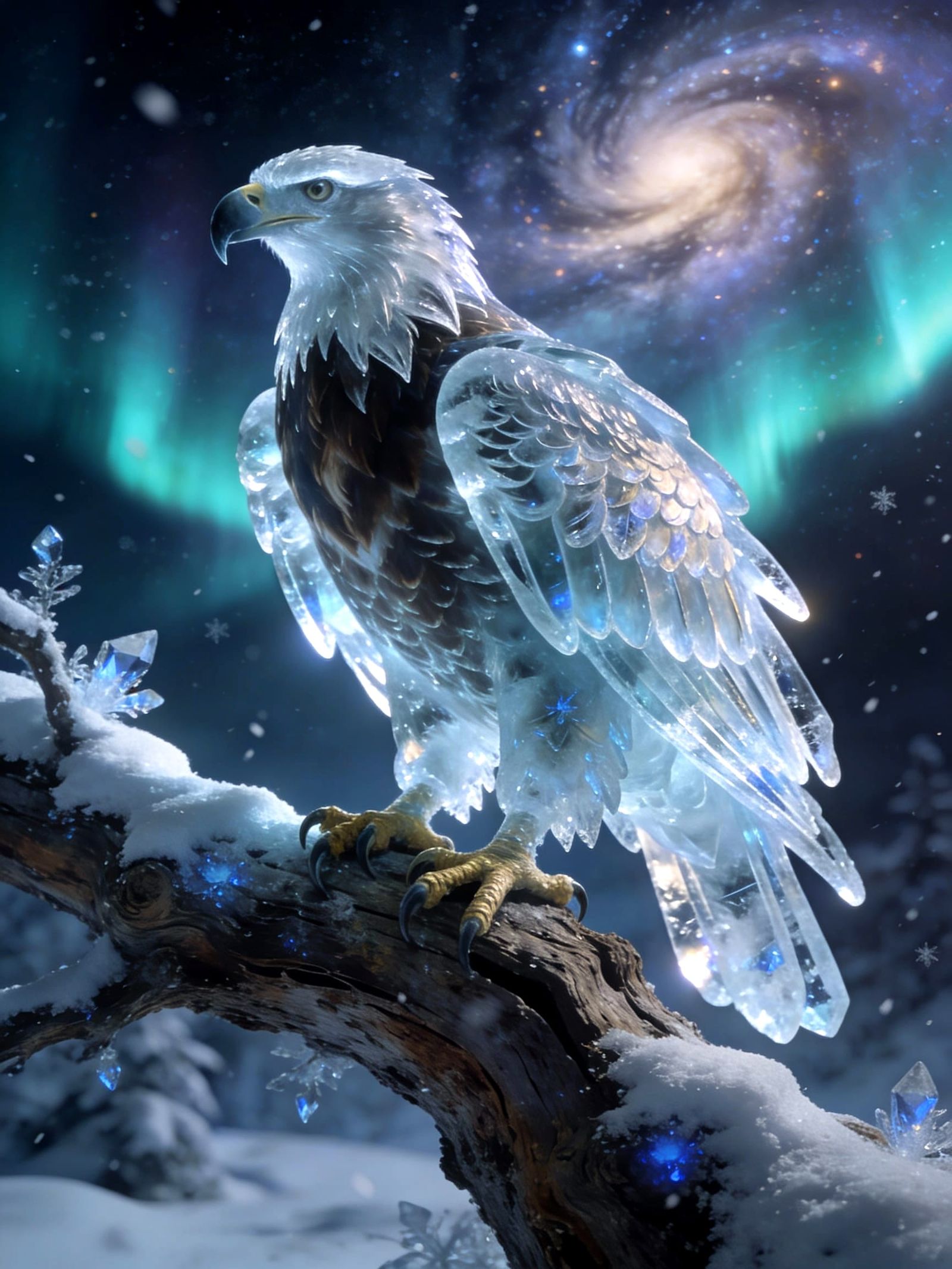 Majestic Eagle Under Aurora Borealis