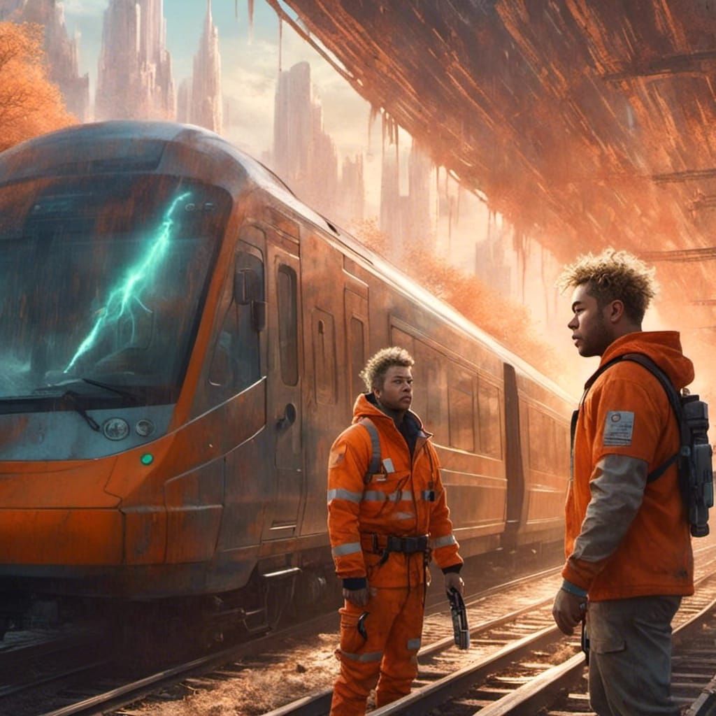 Futuristic Train Attendant with Robotic Arm