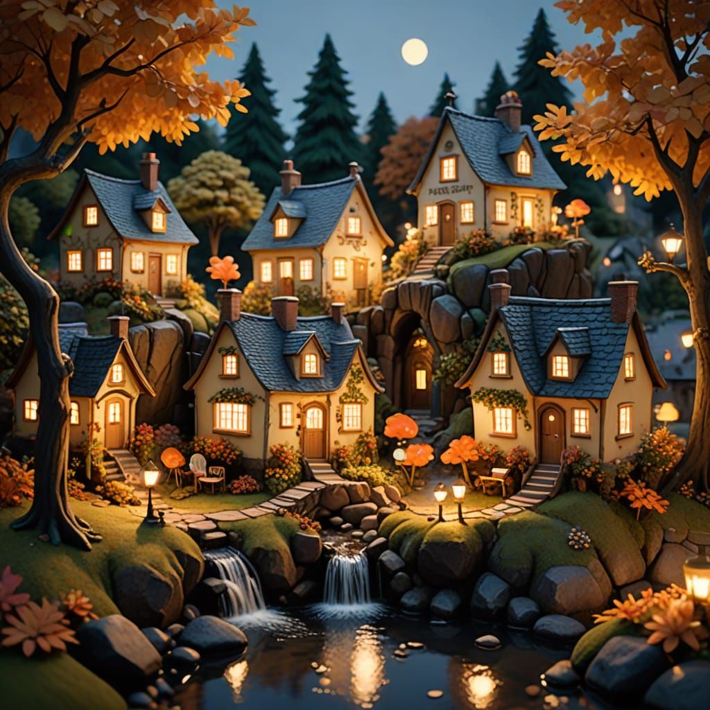 Pixar Style CGI Village Inside Teacup