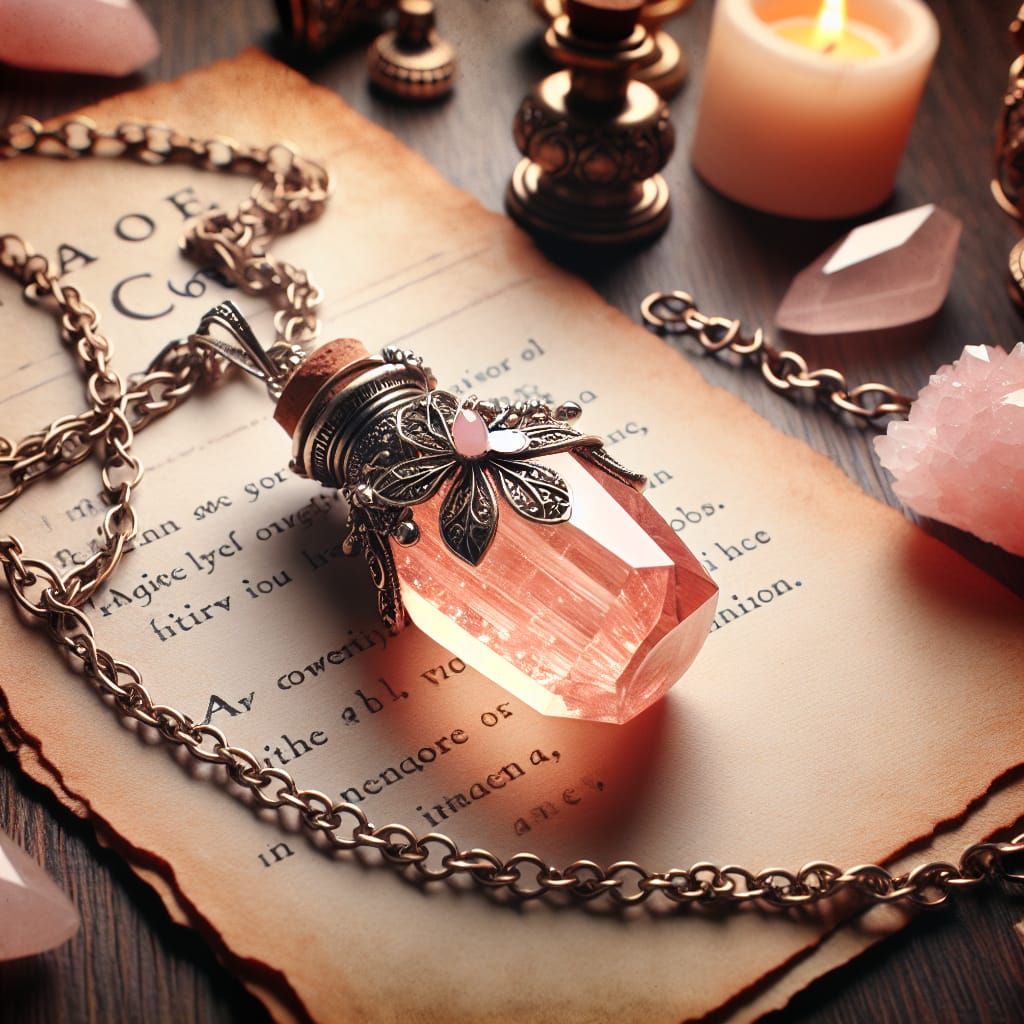 Rose Quartz Potion Necklace in Fairycore Style