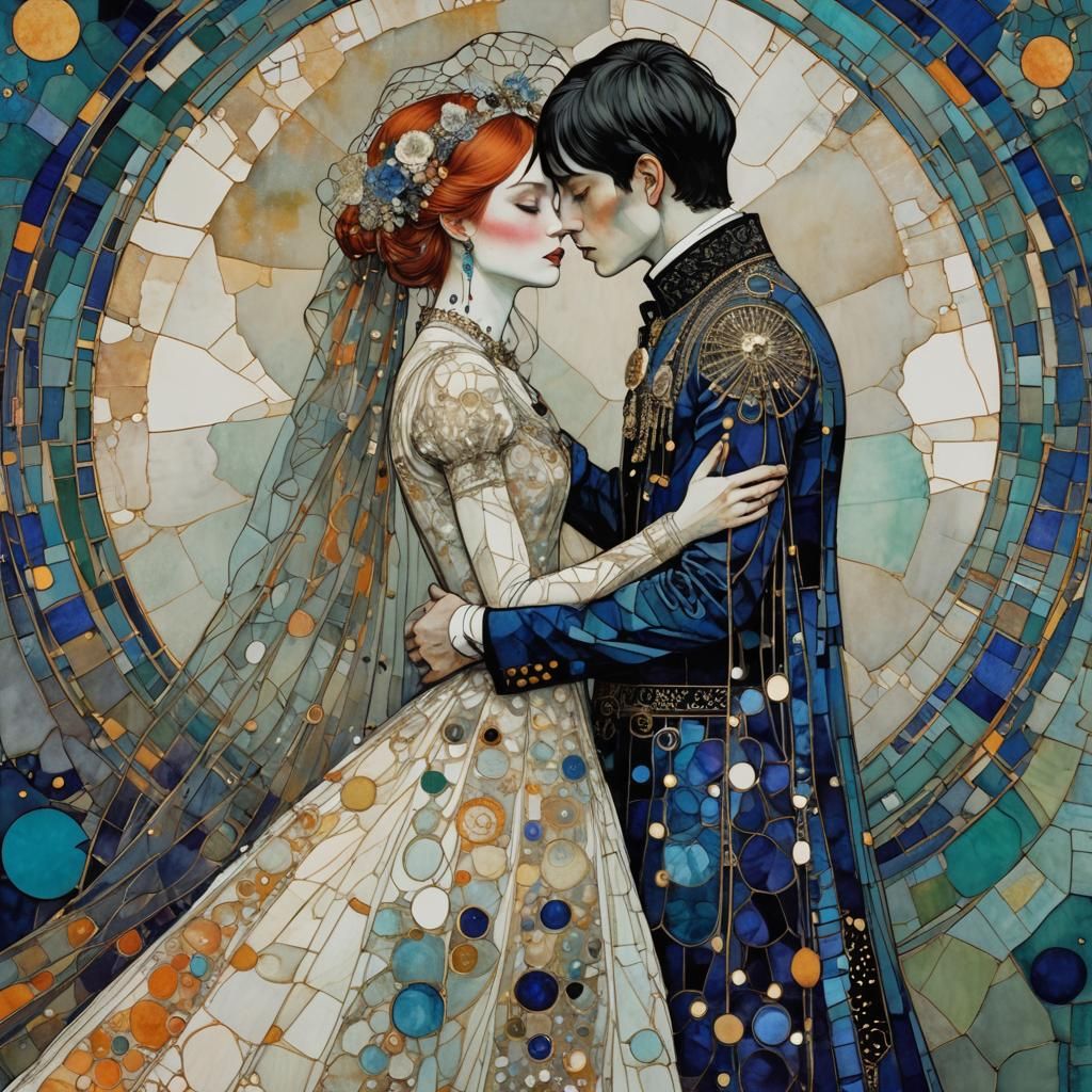 Lovers Embrace in Abstract Fine Art Style