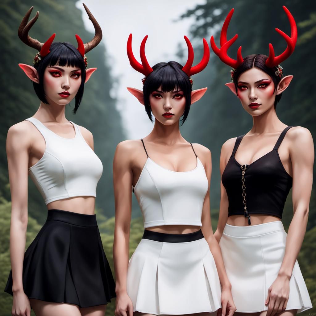 Hyperreal Faun Women with Glowing Red Eyes