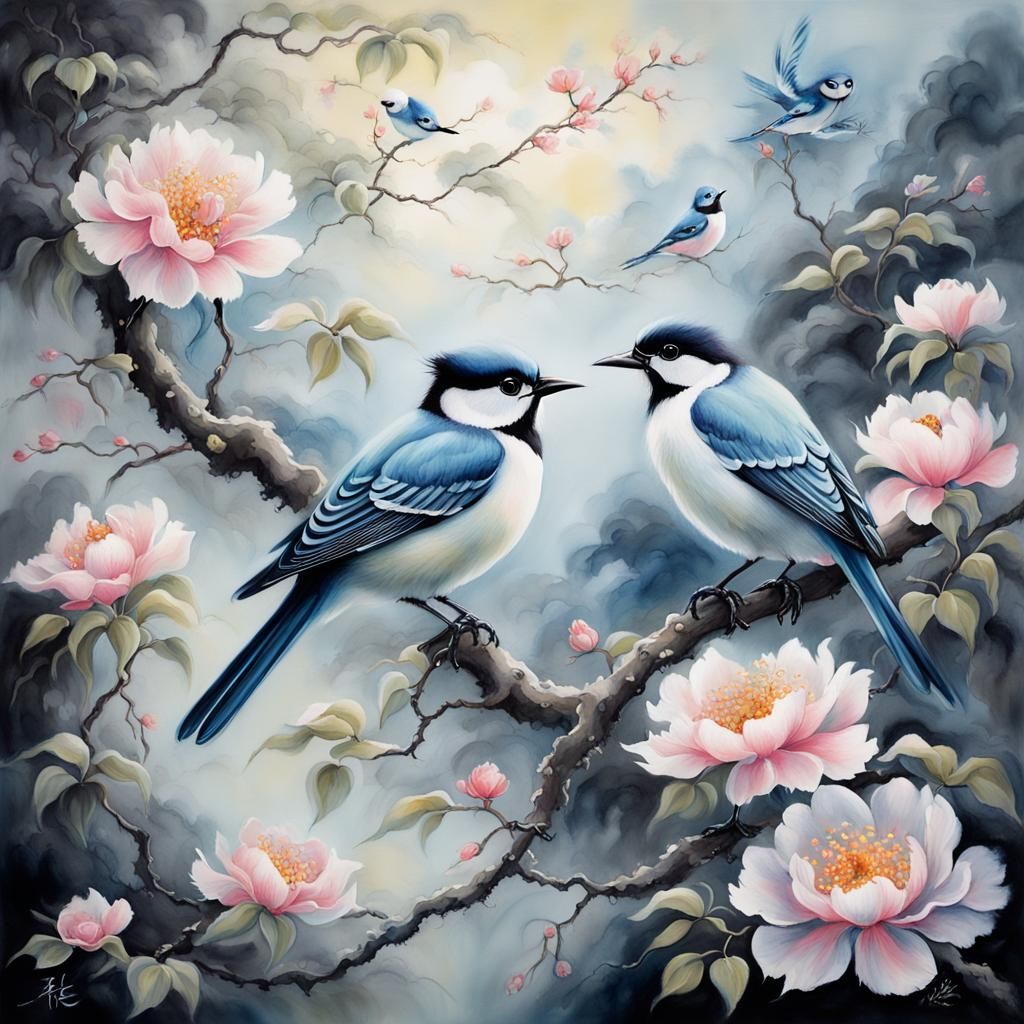 Ethereal Chinese Bird Painting with Delicate Details