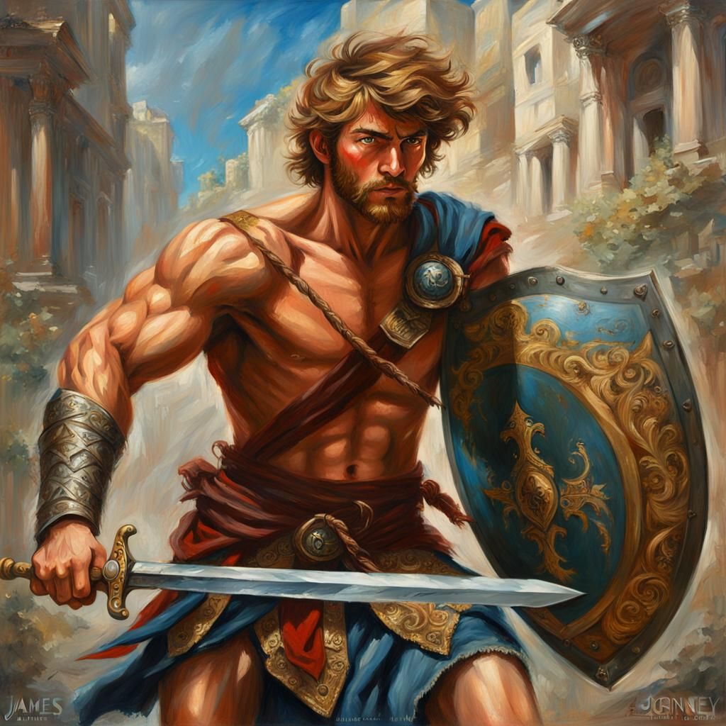 Heroic Youth with Sword in Anime Style