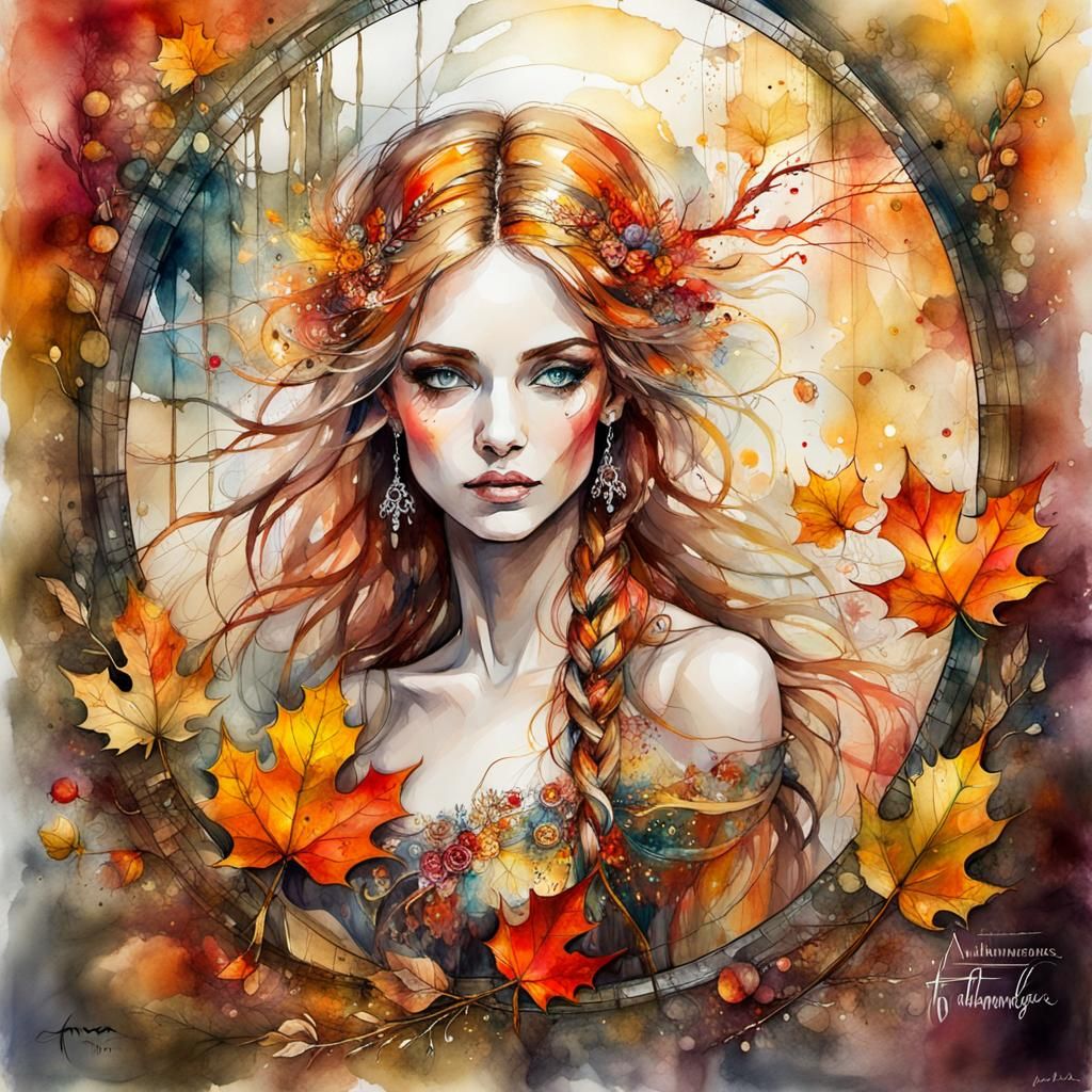 Ethereal Autumn Forest in Watercolor Mixed Media