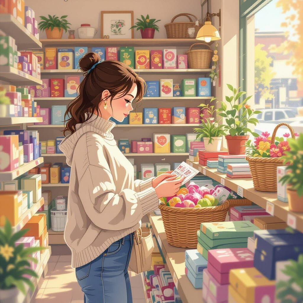 Young Mother Shopping, Miyazaki and Loish Inspired