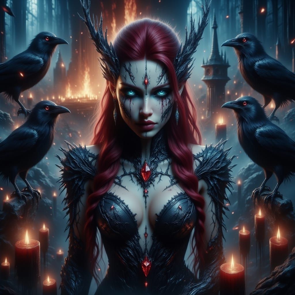 Fae Witch and Warrior in Wildfire, Cinematic Style