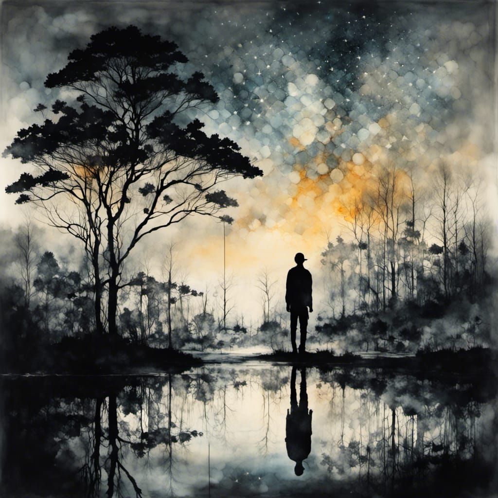 Surreal Silhouette Merged with Cosmic Landscape