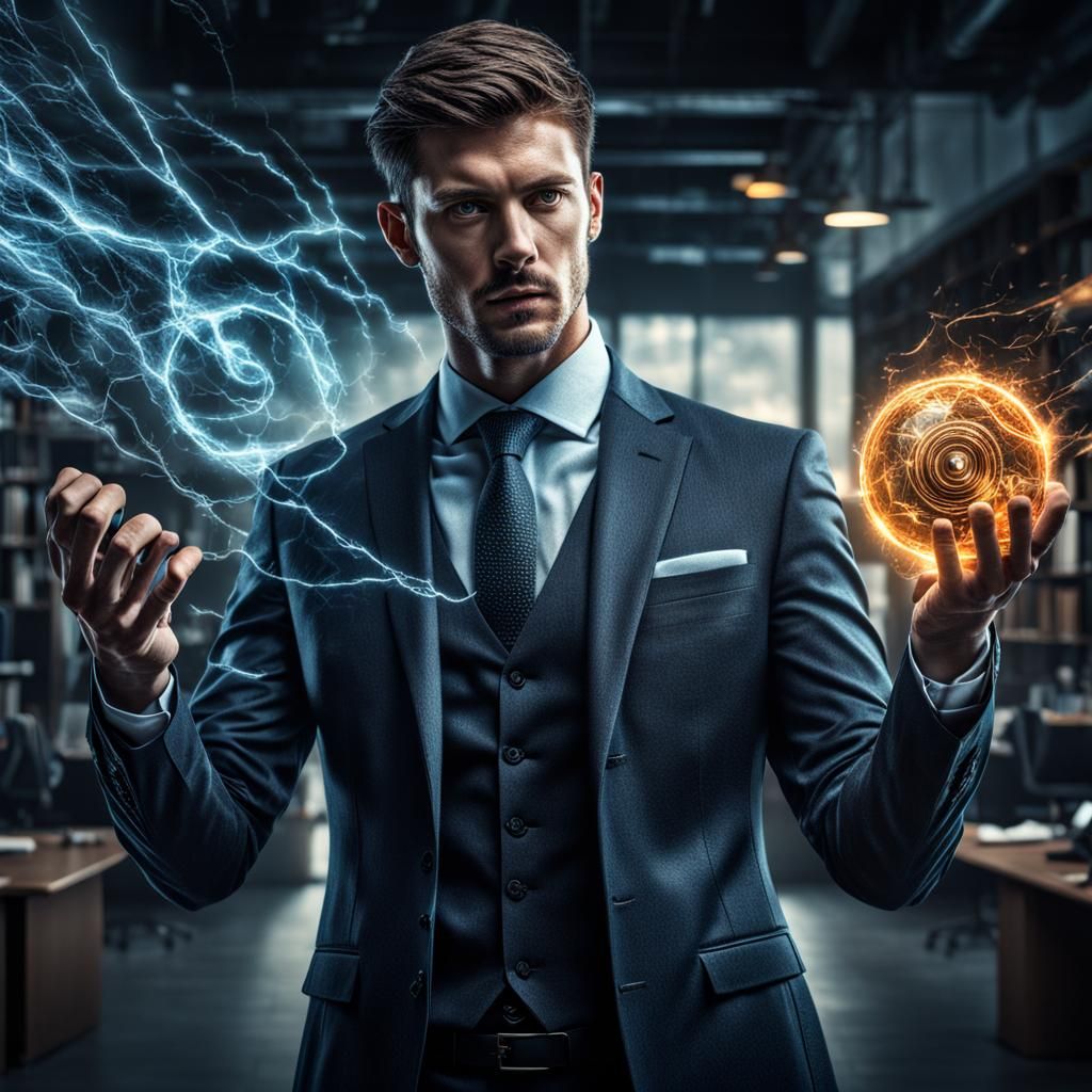 Hyperrealistic Young Businessman with Shape-Shifting Powers