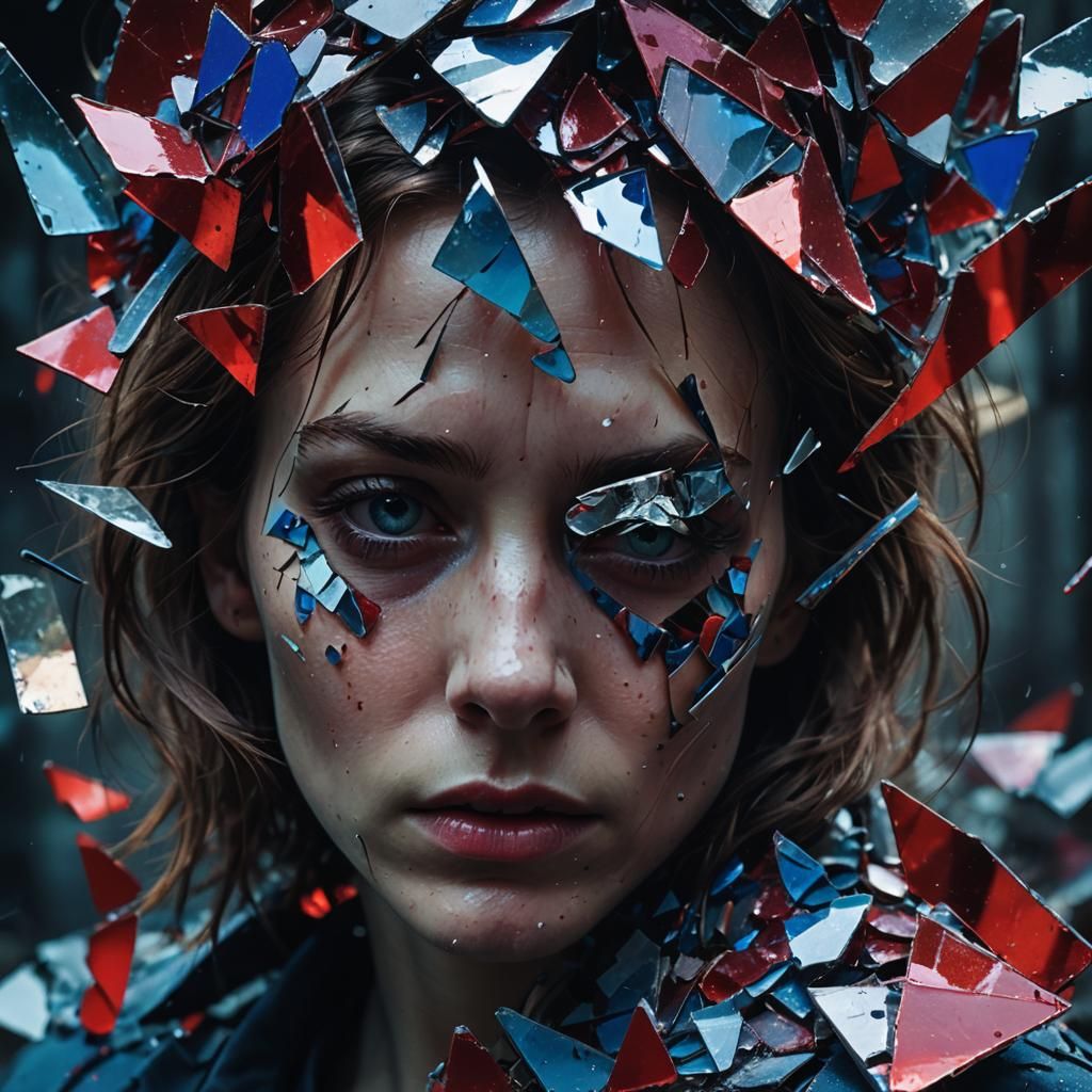 Fragmented Face in Eerie Surrealism