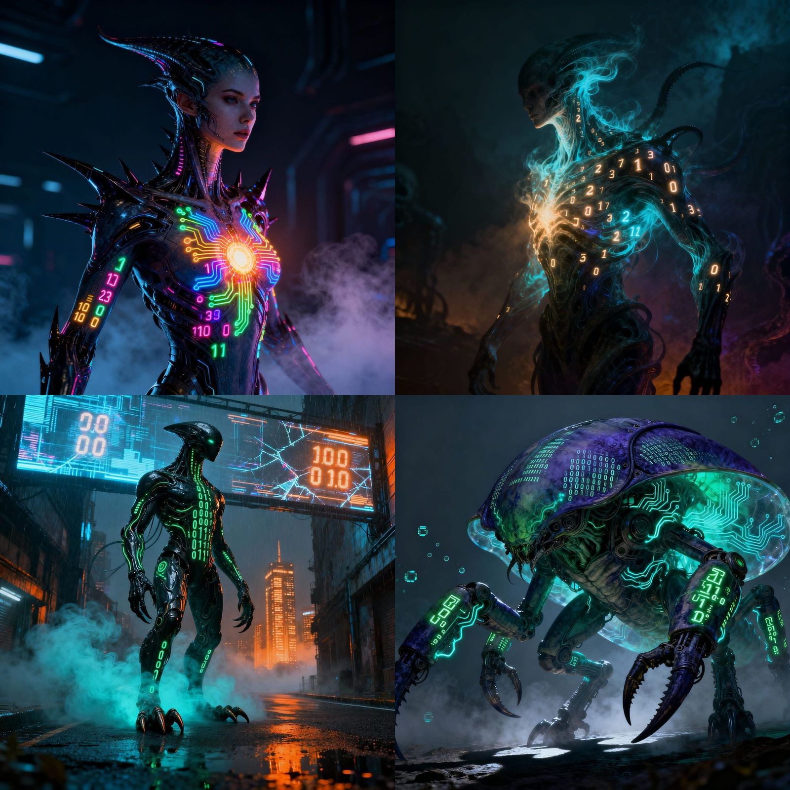 Digital Creature With Glowing Numbers On Skin