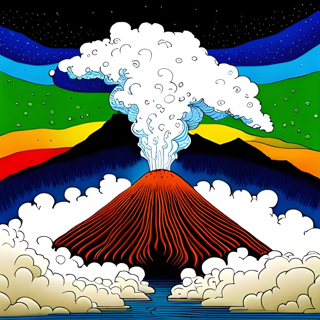 Volcano Rainbow: Art Deco Illustration in Ink