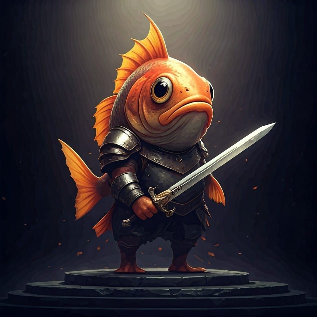 Fish Warrior: Hyperdetailed Fantasy Art in Purple and Yellow